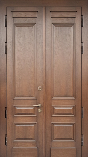 Стальная двустворчатая термодверь с отделкой массивом Стальная двустворчатая термодверь с отделкой массивом