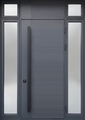 Современная входная группа с остеклением, бугельной ручкой и панелями МДФ RAL графит и ПВХ